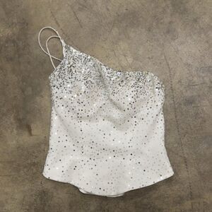 White Sequin One-Shoulder Tank
